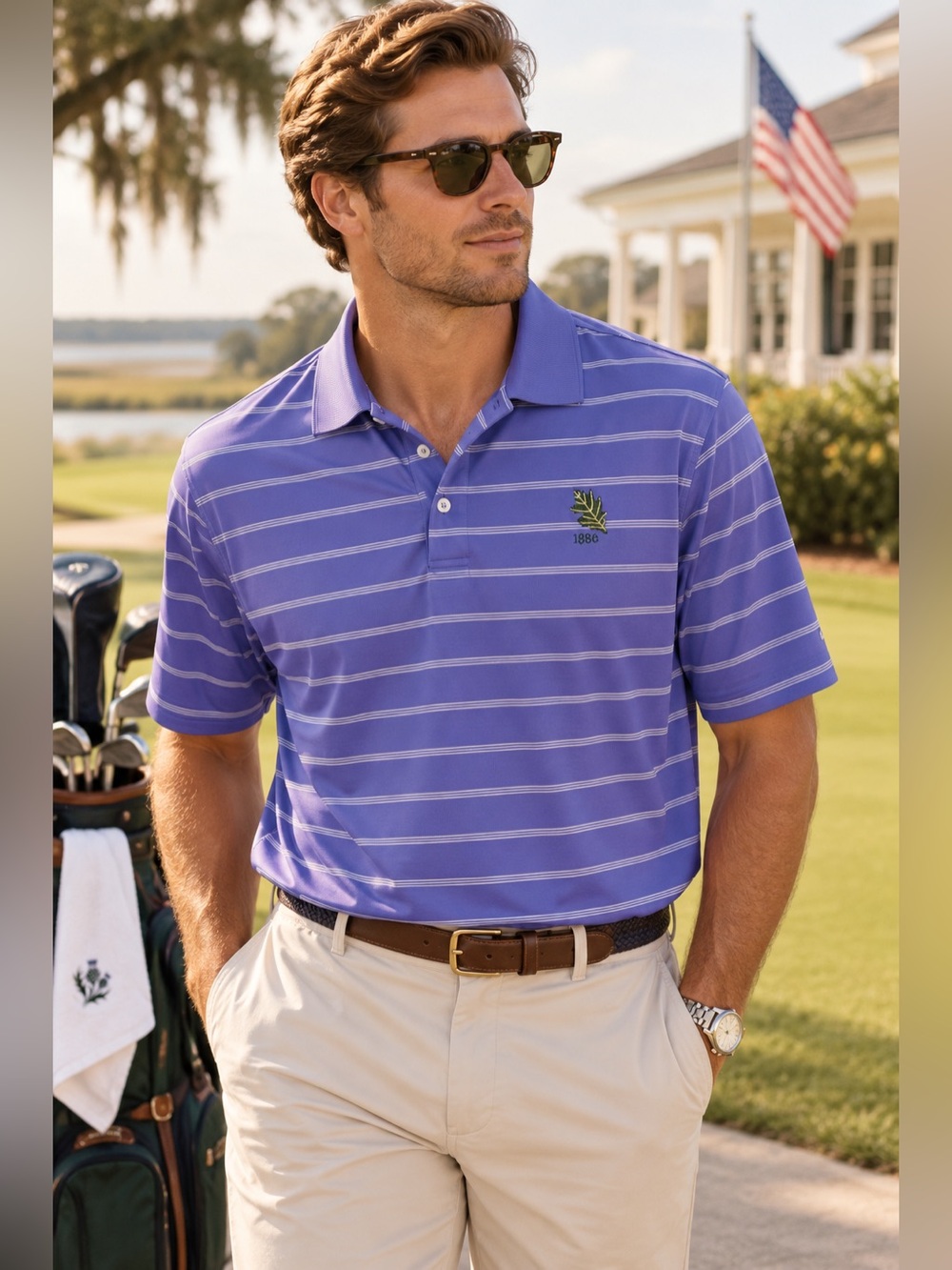 Donald Ross XL Purple Striped Golf Polo Shirt 1986 Embroidered Performance